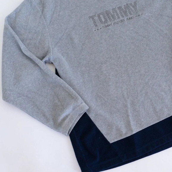 Tommy Hilfiger Vintage Y2K Blue & Grey V-Neck Sweater ~XLarge - Picture 9 of 11
